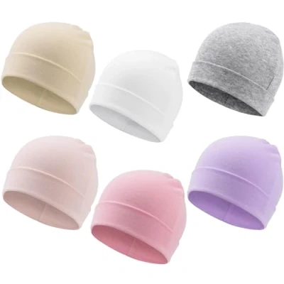 Image of DRESHOW 6 Pieces Baby Newborn Beanie Hats for Unisex Toddler Soft Cute Knit Cap Warm Hospital Hat 0 Months Boys and Girls