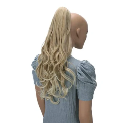 Image of CAISHA 24&quot; Long Hair Clip On Ponytail Extension Heat Resistant Synthetic Hairpiece Slightly Wavy Blond Mix H506