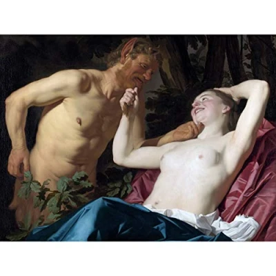 Image of Artery8 Van Honthorst Satyr And Nymph Painting Large Wall Art Poster Print Thick Paper 18X24 Inch