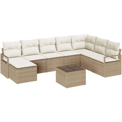 Image of vidaXL 9 Piece Garden Sofa Set with Cushions Brown Poly Rattan