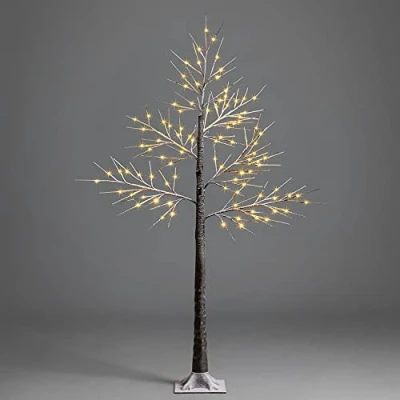 Image of CHRISTOW Snowy Twig Tree With Lights 5ft, Pre Lit Birch Christmas Tree, Light Up Warm White LED Decoration, Indoor Outdoor, Mains Operated (96 LED)