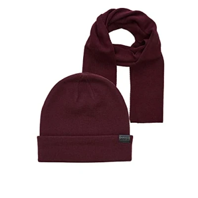 Image of JACK &amp; JONES Jolly Knit Scarf Beanie Set With Logo Detail Giftbox PORT ROYALE (One Size)