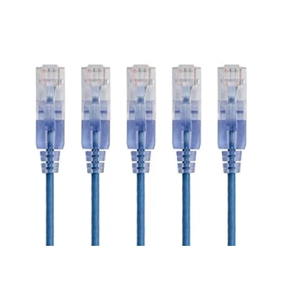 Image of Monoprice SlimRun Cat6A Ethernet Patch Cable Network Internet Cord RJ45, Stranded, UTP, Pure Bare Copper Wire, 30AWG, 0.5 Feet, Blue, 5 Pack