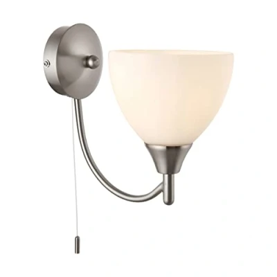Image of National Lighting Andy Decorative Satin Chrome Single E14 LED Compatible Wall Light with Matt Opal Glass Shade