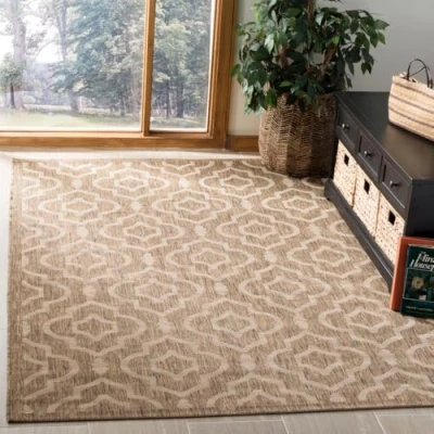 Image of SAFAVIEH Trellis Rug for Indoor &amp; Outdoor Courtyard Collection, Short Pile, in Brown and Bone color, 160 X 231 cm