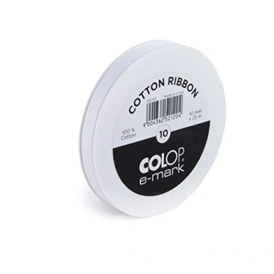 Image of COLOP e mark 10mm cotton ribbon 155755 25 metre roll White