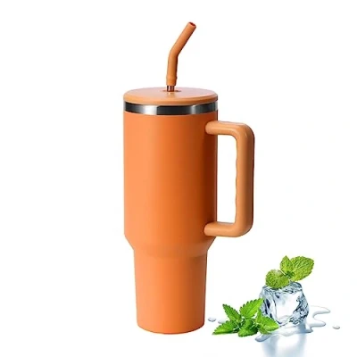 Image of Uezeth Tumbler with Straw Lid and Handle, Stainless Steel Coffee Travel Insulated Cup Mug, 40oz/30oz Water Bottle Thermos for Hot Cold (Orange5)