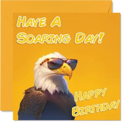 Image of Funny Birthday Cards for Women Men Cool Eagle Sunglasses Happy Card Mum Dad Brother Sister Uncle Auntie Cousin Grandad Nanny Friend 145mm x Joke Pun Greeting