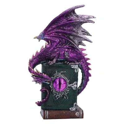 Image of Nemesis Now Dragon Fable 24cm, Resin, Purple, on Haunted Books Figurine, Shimmering Purple Ornament, Collectable Giftware, Cast in the Finest Expertly Hand Painted