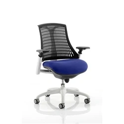Image of Flex Task Operator Chair White Frame Black Back Bespoke Colour Seat Stevia Blue