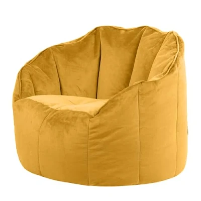 Image of icon Sirena Bean Bag Chair, Ochre Yellow, Velvet Accent Adult Seat with Filling Included, Large Bag, Living Room Furniture