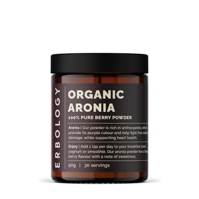 Image of 100% Organic Aronia Berry Powder 125g Made from Sourced Straight Farm Fights Free Radicals Raw, Vegan and Gluten Non GMO Recyclable Glass Jar