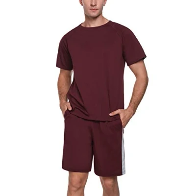 Image of Doaraha Mens Short Pyjamas Set, 100% Cotton Sleeve Soft PJ Top and Pants Summer Nightwear Sleepwear Loungewear