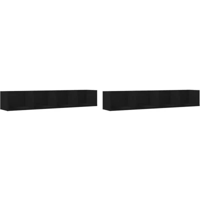 Image of vidaXL Wall Cabinets 2 pcs Black 99x18x16.5 cm Engineered Wood