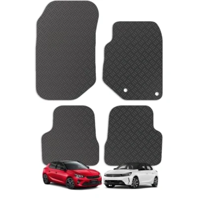 Image of Carsio Rubber Car Mats For Vauxhall Corsa F 2019+ Onwards Tailored Fit Floor Mat Set Complete Accessory Black Custom Fitted All Weather &amp; Heavy Duty, Anti Slip Backing with Clips