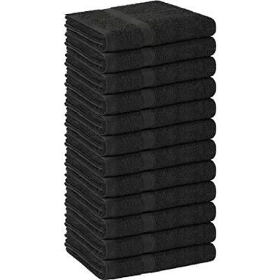 Image of Utopia Towels Salon Towel, Pack of 12 (Not Bleach Proof, 16x27 Inches) Highly Absorbent Cotton for Hand, Gym, Beauty, Spa, and Home Hair Care, Black