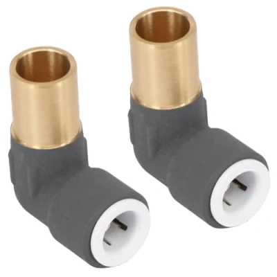 Image of SPARES2GO 15mm x 10mm Push Fit Radiator Valve Anthracite Reducing Elbow Stem Compression (Pack of 2)