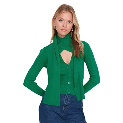 Image of Trendyol Women Regular Basic V Neck Knitwear Cardigan Green