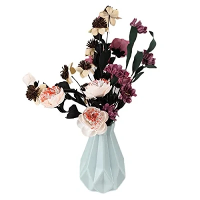 Image of Creative Unbreakable Flower Vase, Geometric Ceramic Look Plastic Vase for Room Decor (Powder Blue)