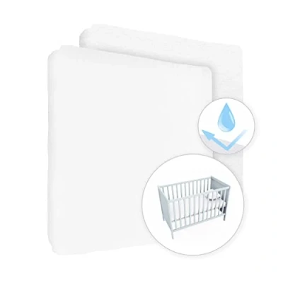 Image of 100% Cotton Jersey Fitted Sheet with Waterproof Mattress Protector to fit 140x70 cm Cot Bed (White)