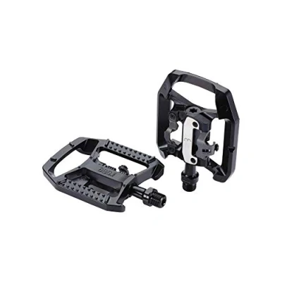 Image of BBB Cycling Road Bike Dual Function Pedals with Cleats SPD &amp; Flat 9/16&quot; Durable Aluminium Cage Adjustable Tension for MTB E Urban DualChoice BPD 61, Black