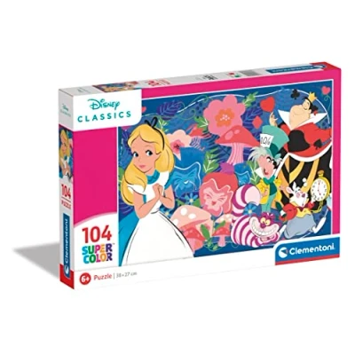 Image of Clementoni 25748 Supercolor Puzzle Disney Classics Alice 104 Pieces, Jigsaw For Kids Age 6, Cartoon, Made In Italy