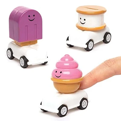 Image of Baker Ross FE350 Sweet Truck Pull Back Racers Pack of 4, Wind Up Cars, Kids Toys, Party Bag Fillers for Children