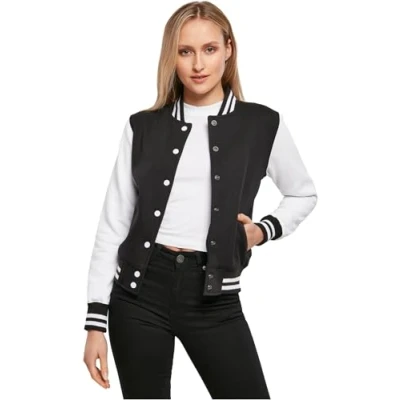 Image of Build Your Brand Women&#039;s Ladies Sweat College Jacket Varsity, Black/White, XL