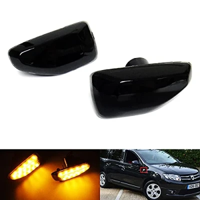 Image of RZG 2x Black Smoked Lens Side Indicator Amber LED Marker Repeater Light For 2012 2020 Logan II MCV Sandero 2018+ Duster