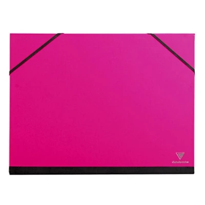 Image of Clairefontaine Ref 44806C Art Folder with Elastic Straps Closure Fuchsia Colour Customisable Vellum Card Surface, Suitable for 24 x 32cm Sized Documents