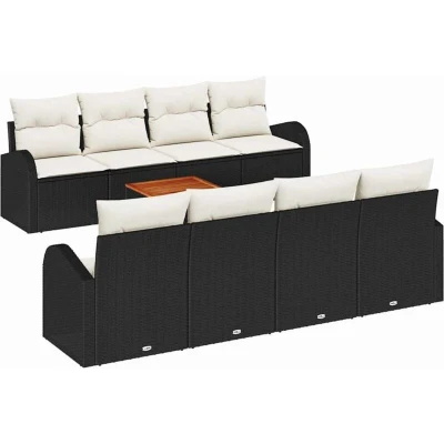 Image of vidaXL 9 Piece Garden Sofa Set with Cushions Black Poly Rattan Acacia