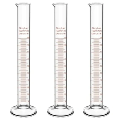Image of stonylab Graduated Measuring Cylinder, 3 Pack 100 ml Heavy Wall Borosilicate Glass Cylinder Laboratory Glassware