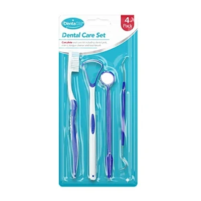Image of The Home Fusion Company Dental Care Kit 4 Piece Oral Pick Mirror Tongue Cleaner &amp; Toothbrush