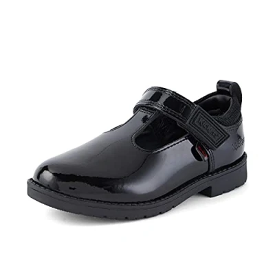 Image of Kickers Infant Girl&#039;s Lachly T Bar Leather School Shoes, Black, 6 UK Child