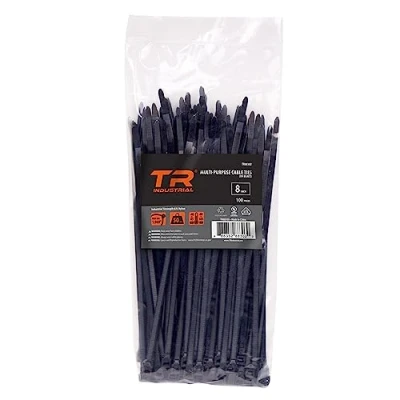 Image of TR Industrial Multi Purpose UV Resistant Black Cable Ties, 8 inches, 100 Pack