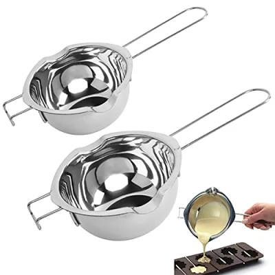 Image of 2pcs Chocolate Melting Pots Stainless Steel Bowl Pans with 2 Spouts Butter Pot for Cheese Pan Candy Candle (400ml+600ml)