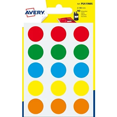 Image of Avery 90 Circle Stickers, 19mm Diameter, Assorted Small Round Dot Adhesive Labels