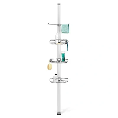 Image of simplehuman Large Tension Shower Caddy, Telescopic Corner Shelf Bathroom Storage Organiser, Extends 1.8m to 2.7m, No Drilling, Rustproof, Adjustable Shelves, Hooks, BT1062DC