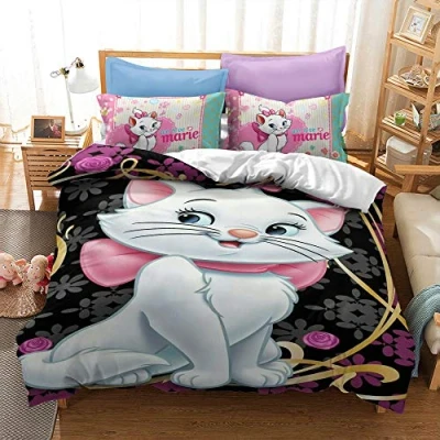 Image of Marie Cat Noble Bedding Set, 100% Cotton Duvet Cover Pillowcase, Soft and Comfortable, for Boys Girls (pink 05,Single(135x200cm))