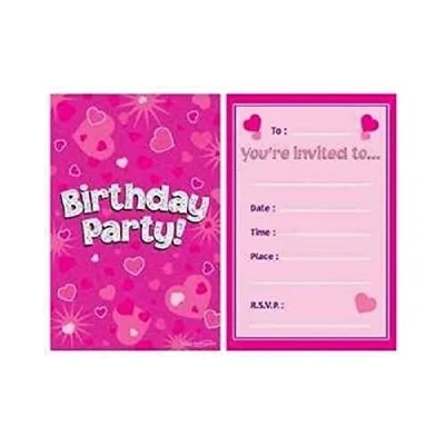 Image of OAKTREE UK 634824 Birthday Pink Holographic Invitations/envelopes 8pcs