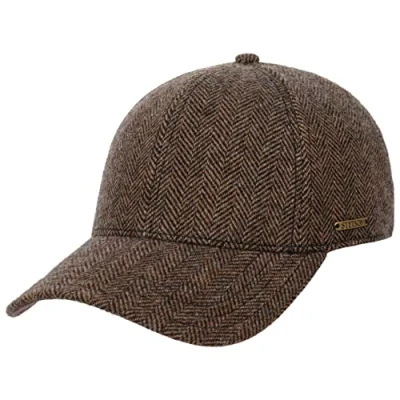 Image of Stetson Plano Wool Cap Men Baseball with Leather Bottomed Visor Men&#039;s Herringbone Design Fullcap Cotton Lining Fall/Winter Basecap Winter Brown M (56 57 cm)