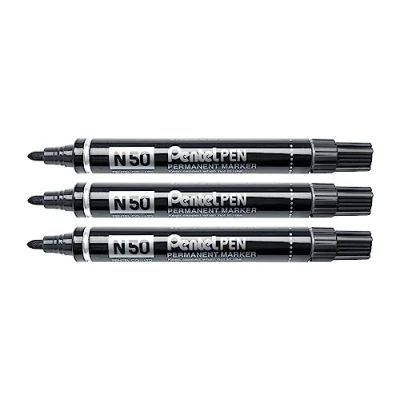 Image of Pentel N50 Permanent Marker Taper Tip Black 3 Pcs