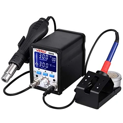 Image of MMOBIEL Soldering Station Yihua 995D 2 in 1 Hot Air Gun 720W Incl.75W Iron,Soldering Iron Holder,4 Pcs Nozzles,10 Tips and more Rework