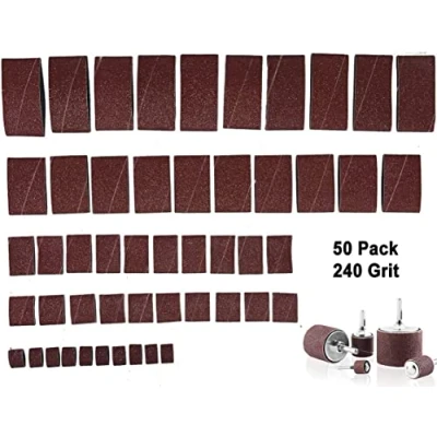 Image of 50 Pack 240 Grit Replacement Sanding Sleeves for Rubber Drum kit 1/2&quot; 3/4&quot; 1&quot; 1 2&quot; Inch Aluminum Oxide Woodworking Drill Rotary Sander 1/4&quot; Drive spindel Abrasive