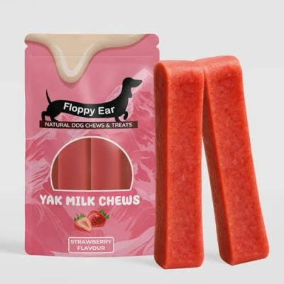 Image of Himalayan Yak Chews for Dogs Strawberry Flavour with Milk Large (pack of 2) Rich in Protein &amp; Calcium Puppy Friendly Dog Dental Sticks