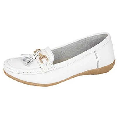 Image of Jo &amp; Joe Ladies Leather Loafer Shoes Plimsole Pumps Womens Flat White Size UK 4 EU 37