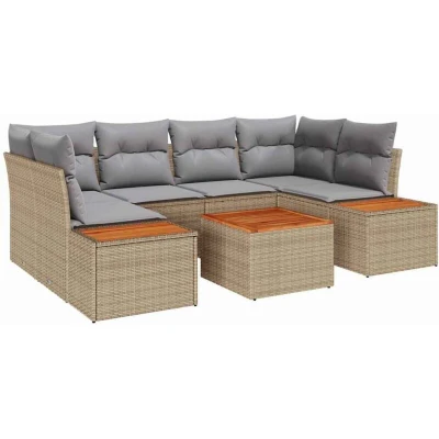 Image of vidaXL 7 Piece Garden Sofa Set with Cushions Beige Poly Rattan Acacia