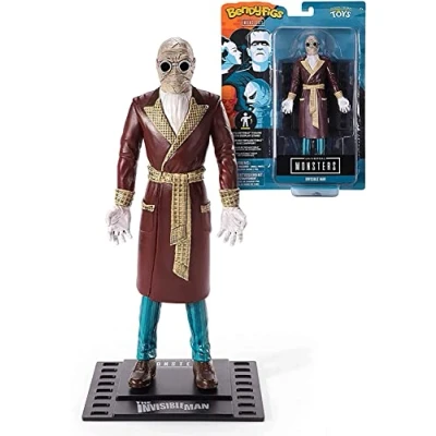 Image of BendyFigs The Noble Collection Universal Monsters Invisible Man 7.5in (19cm) Toys Bendable Figure Posable Collectible Doll Figures With Stand