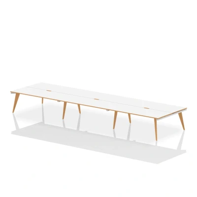 Image of Oslo 1400mm B2B 6 Person Desk White Top Natural Wood Edge Frame