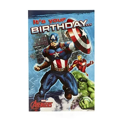 Image of UK Greetings Boys Birthday Card Marvel Boy Avengers Featuting Captain America, Hulk &amp; Iron Man, bluebrownbeigegrey, 149 x 229mm